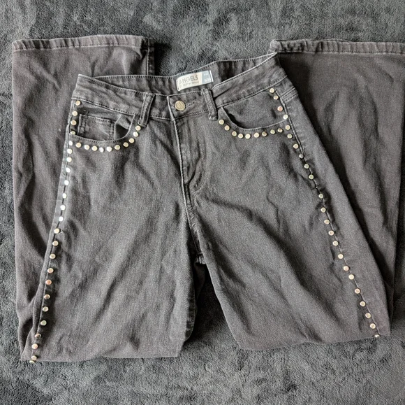 Black Studded Jeans Size 8 29x27 Straight Leg Western Rockstar 90s Statement - Picture 2 of 7